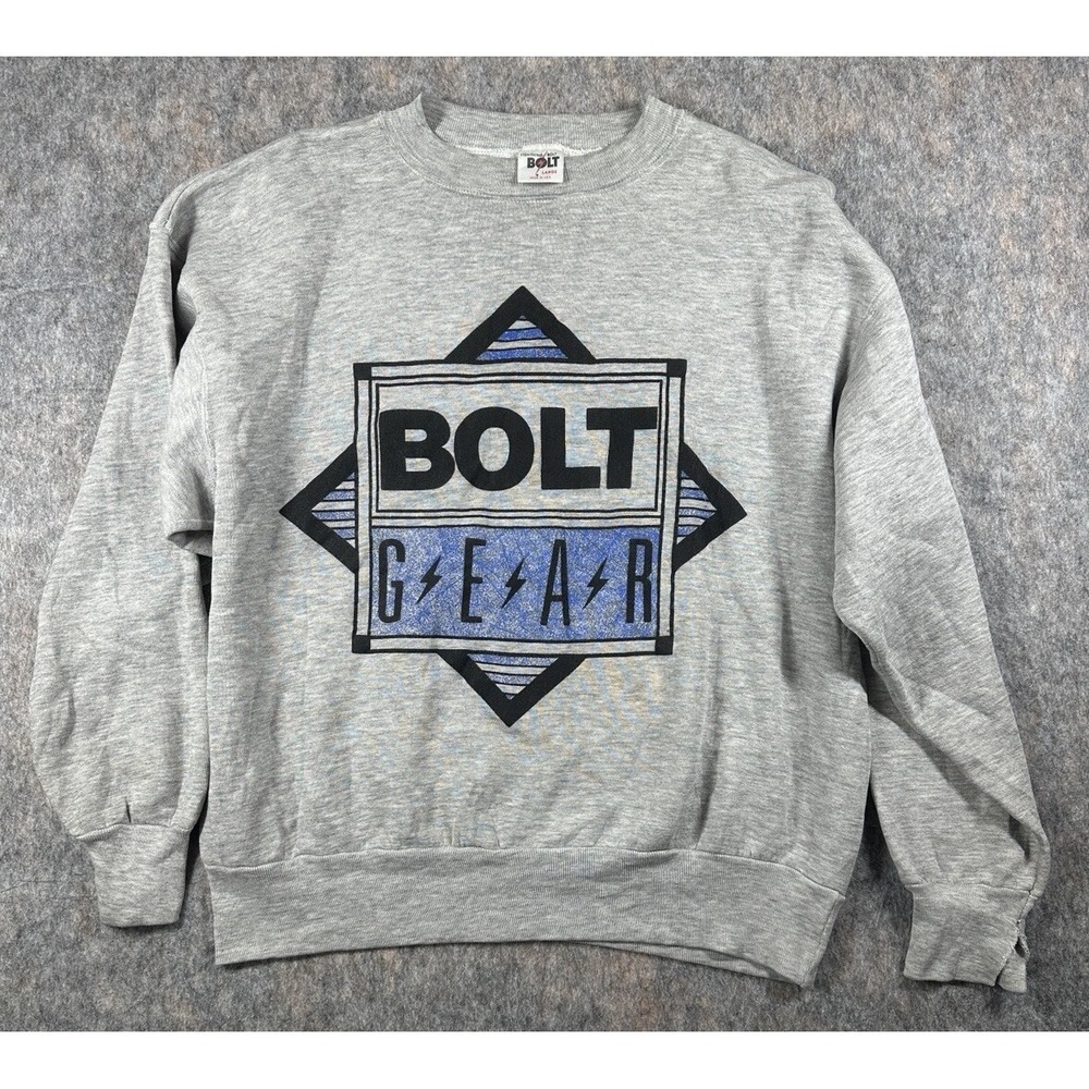 Vintage Bolt Gear Lightning Gray Graphic Sweatshirt Size L Made in USA